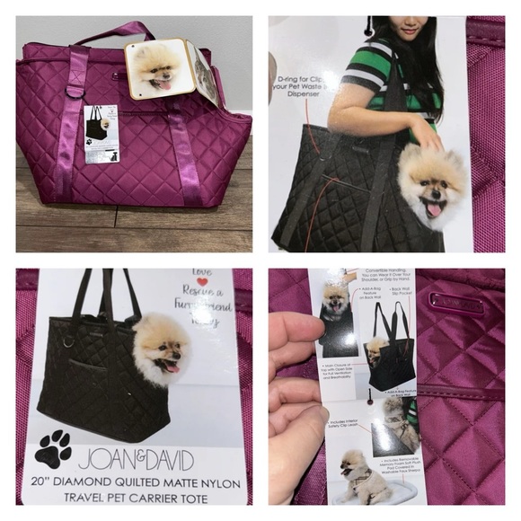NWT Joan&David Quilted Nylon Travel Pet Double Strap Burgundy 20” MSRP $290 - Picture 1 of 11